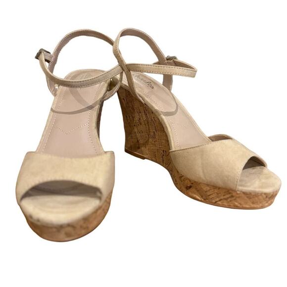 Charles By Charles David NWOB Cork Wedges Platform Peep Toe In Nude Size 10 - Picture 2 of 8